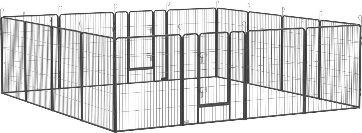Welpenauslauf Welpengehege modulares Design 16 Elemente Stahl Grau