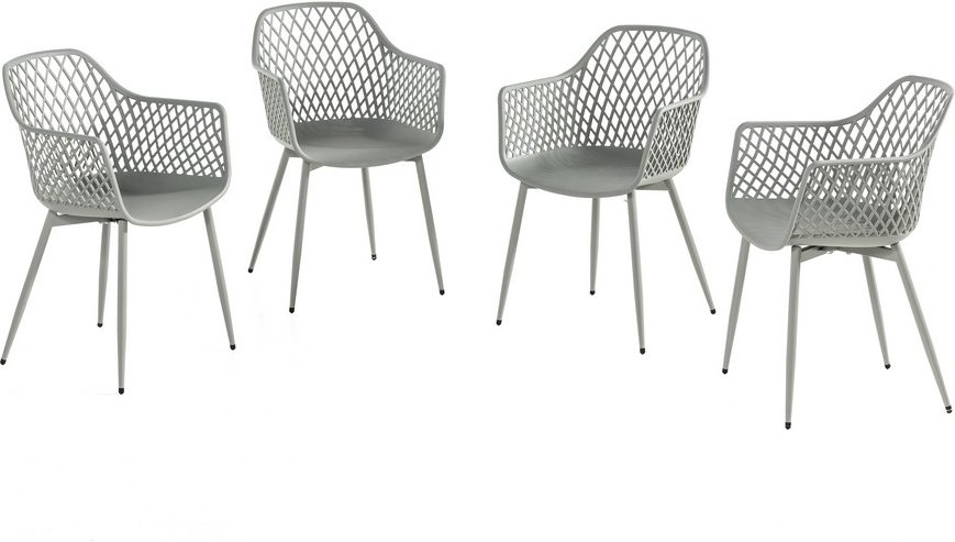 4er Set Stühle mit Gittermuster und Metallbeinen - Grau