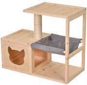 Katzenhaus mit Hängematte, Katzenkiste mit Sisalstamm, Katzenhöhle, Katzenbaum, Katzenaktivitätszentrum, Tannenholz, Nat...
