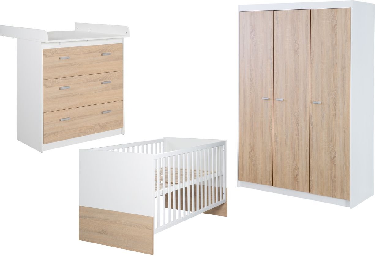 Kinderzimmerset 'Gabriella', 3tlg,, inkl. Bett 70x140cm, Wickelkommode mit 3 Schubladen, Schrank,