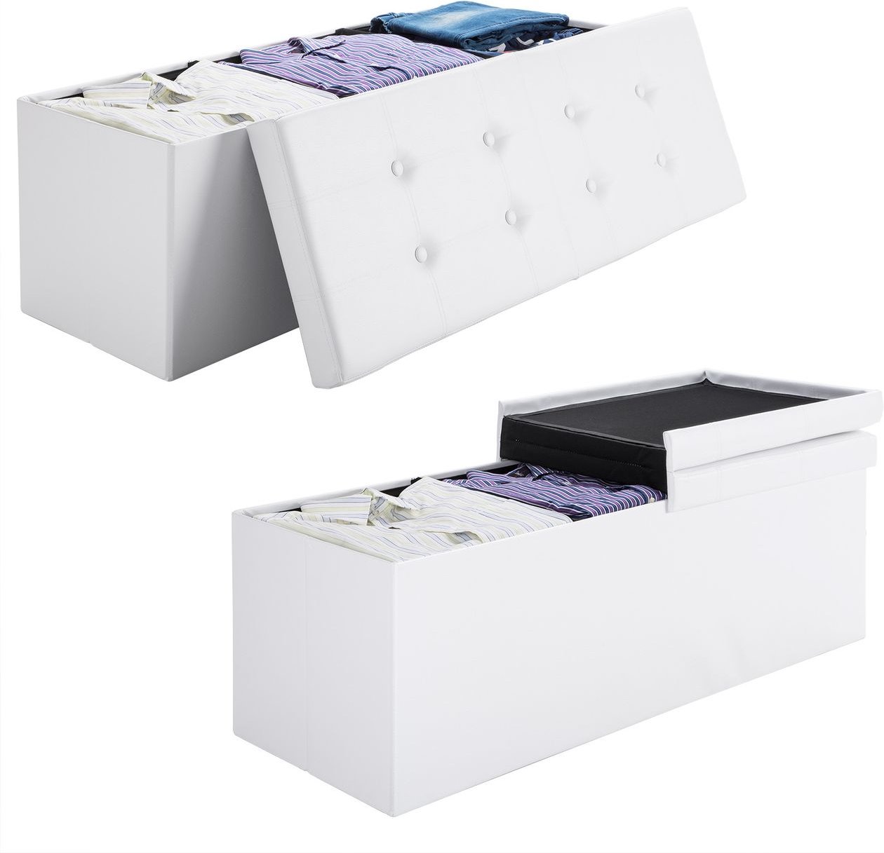 Casaria Sitzbank Weiß 80x40x40cm mit Stauraum faltbar