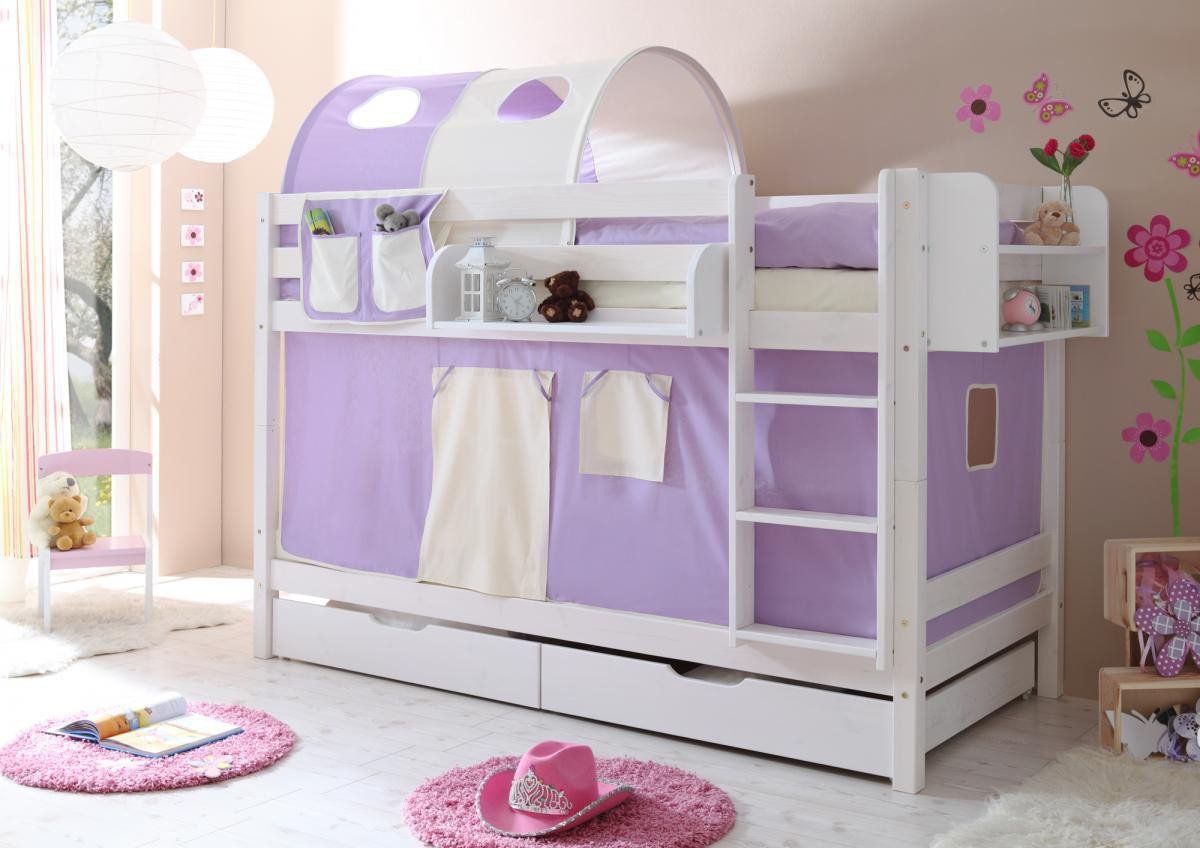 Etagenbett "Marcel" Kiefer weiß "lila-beige"
