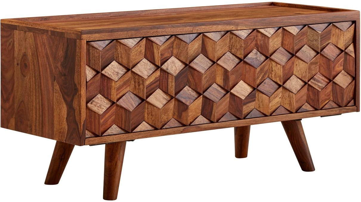 WOHNLING TV Schrank 92x44x35 cm Holz Lowboard Fernsehkommode Fernsehschrank