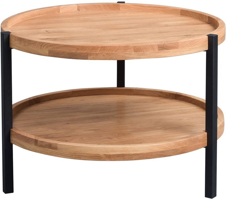 Couchtisch mit Ablage "Alva 2" Wildeiche Echtholz - D=65cm, H=46cm