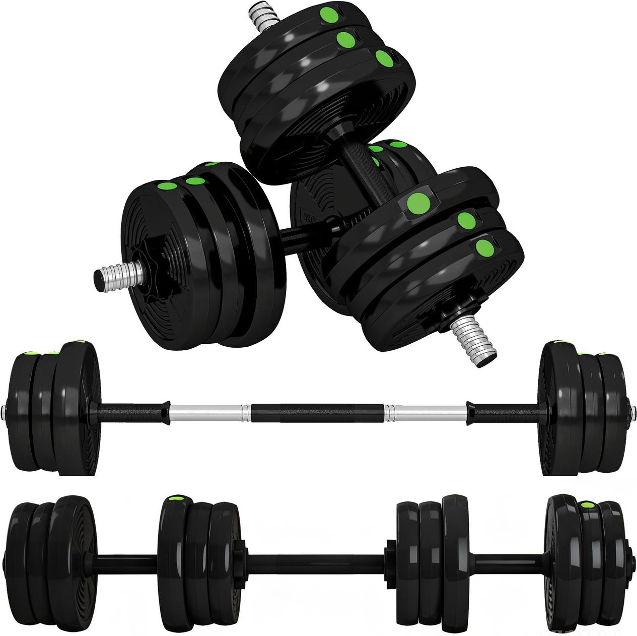2-in-1 Hantel Set, 20 kg verstellbar Dumbbell Set mit 12 Hantelscheiben Schwarz