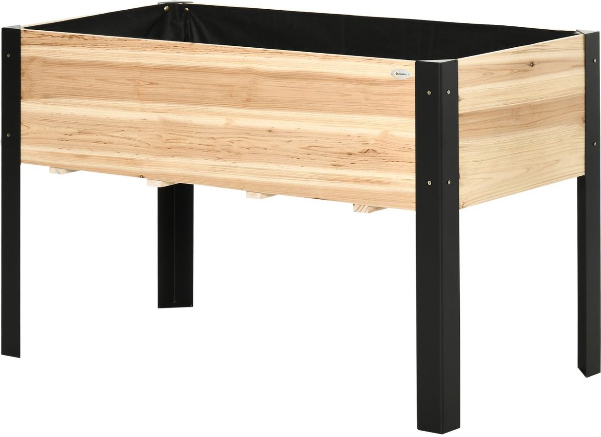 Hochbeet Pflanzkasten mit Vliesstoff Massivholz Stahl Natur+Schwarz 120 x 60 x 74 cm