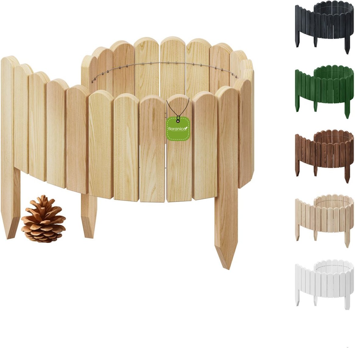 Floranica Rollborder Flexibler Holzzaun 100 x 10 cm Natur Beeteinfassung Gartenzaun