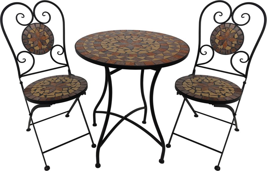 3.tlg Sitzgruppe Mosaik mit Tisch Ø 60 cm & 2 Stühlen MANDALA - Mehrfarbig