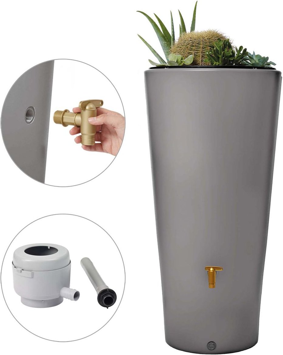 VASO 2in1 Regenspeicher 220 L zinkgrau inkl. Anschlussset und Auslaufhahn