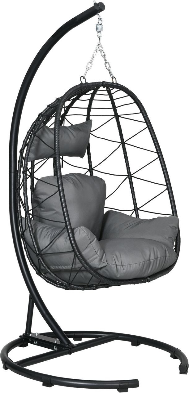 Outsunny Hängesessel Hängestuhl Rattan mit Wasserdichtem Abdeckung, Dunkelgrau