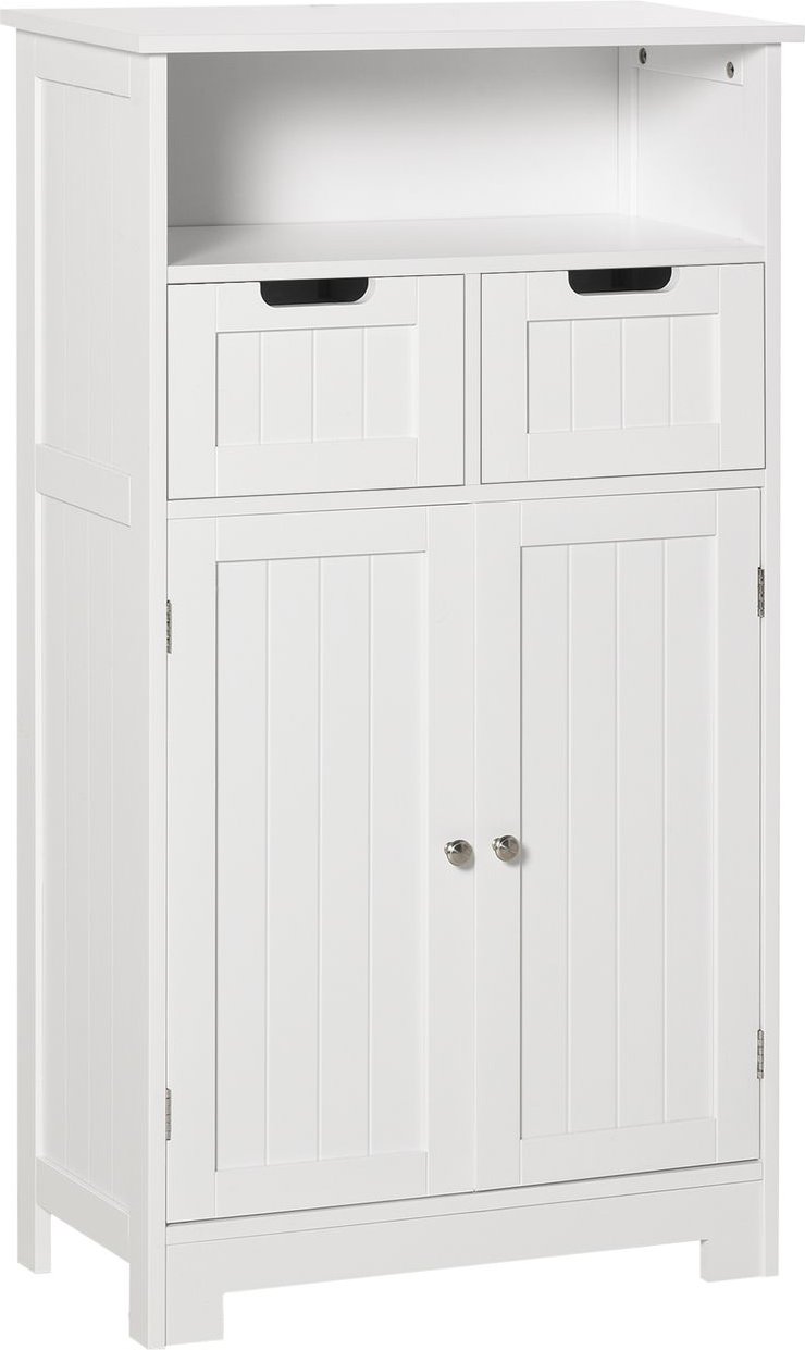 Badzimmerschrank, Badeschrank, Badkommode mit 2 Schubladen, 1 Türschrank, Ablage verstellbar, Weiß