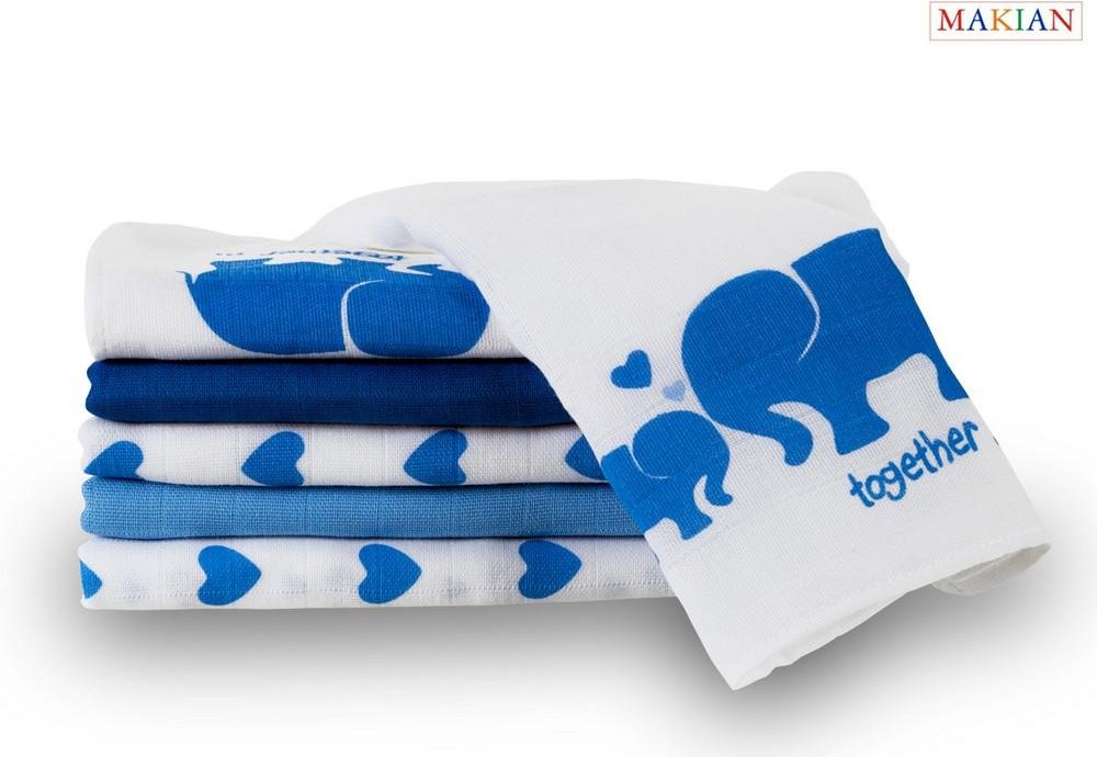 Thumbnail - Mullwindeln, 6er Set, Design Elefant/blau, 80x80cm