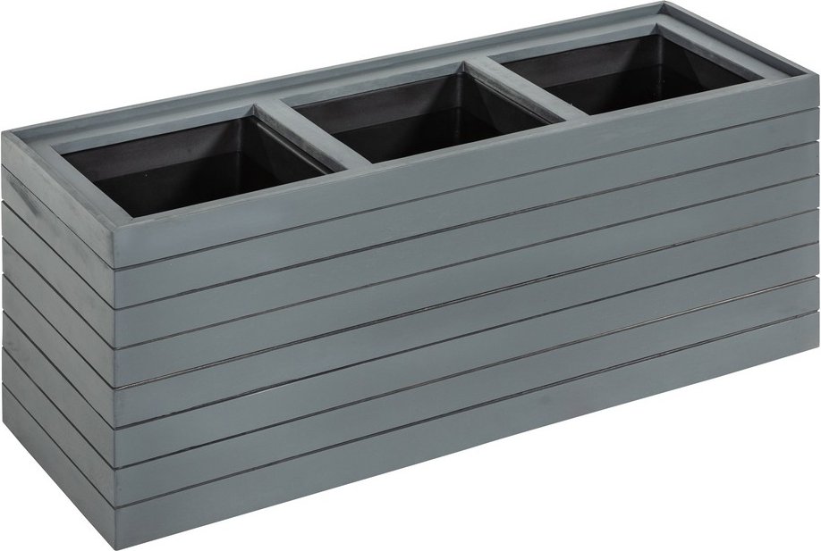 Pflanzkübel aus Akazienholz für 3 Pflanzen, quadratisch, ca. 84 x 30 x 35 cm - Anthrazit