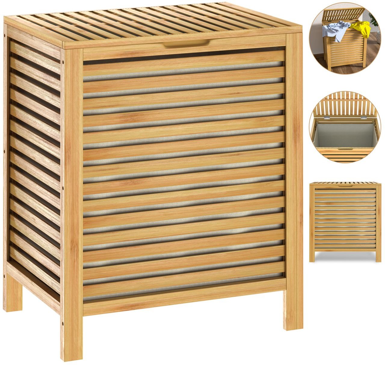 Casaria Wäschekorb Bambus 62l 61 x 51 x 36cm braun