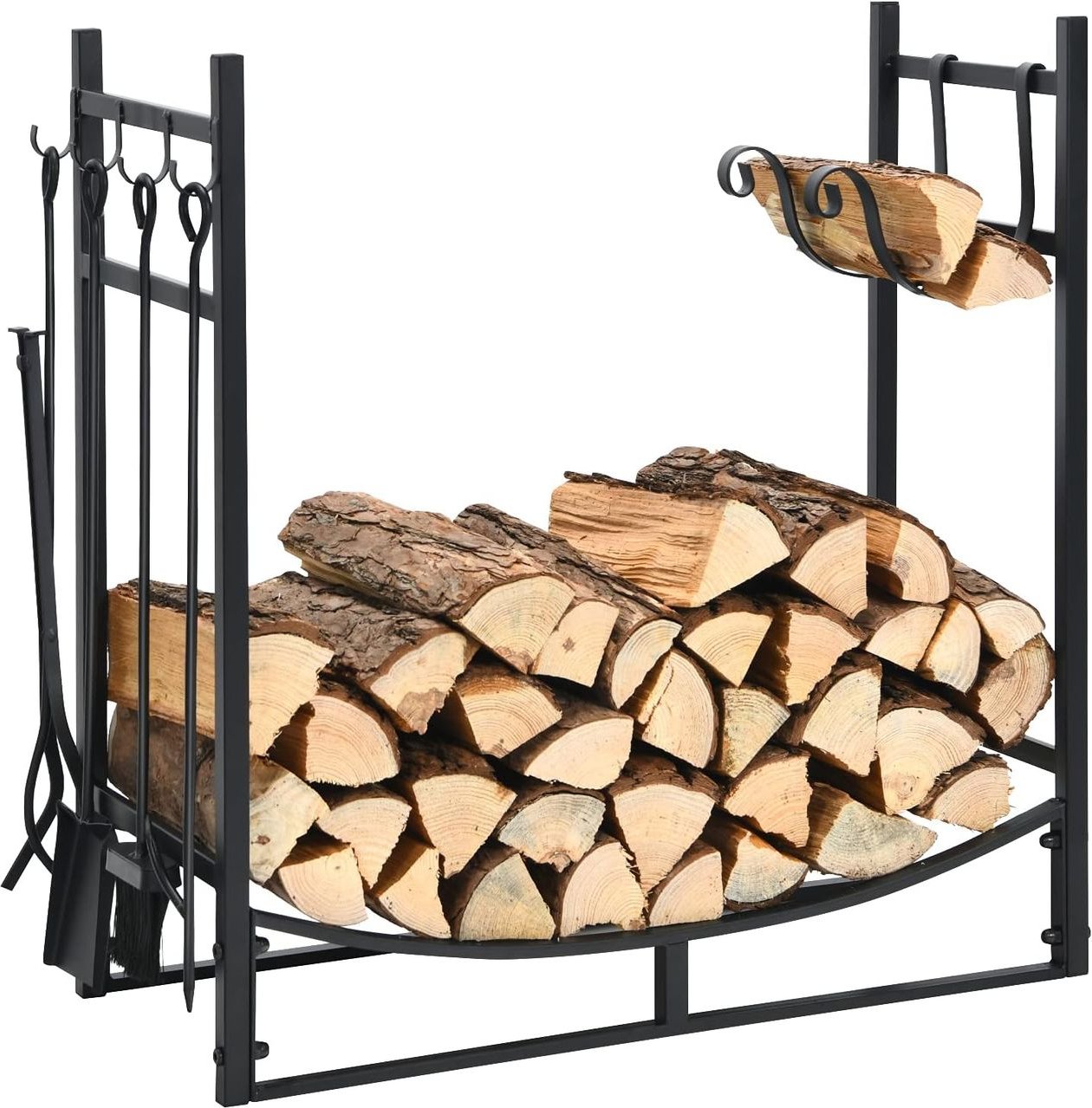 Kaminholzregal mit 4 tlg. Kaminbesteck Set