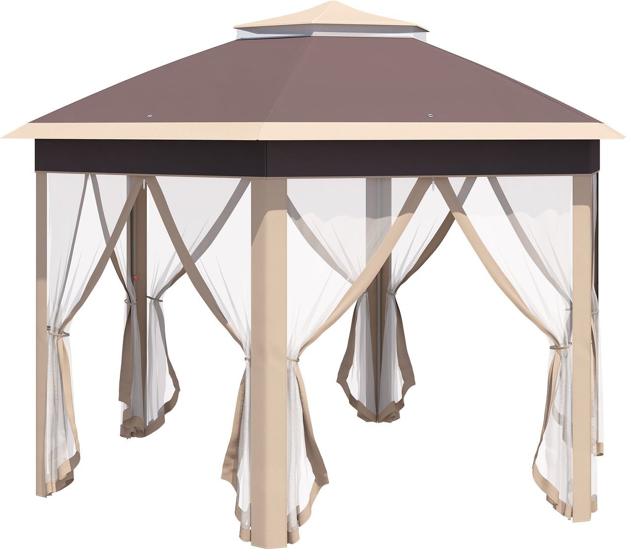 Gartenpavillon ca. 4 x 4 m, sechseckig - Beige+Khaki