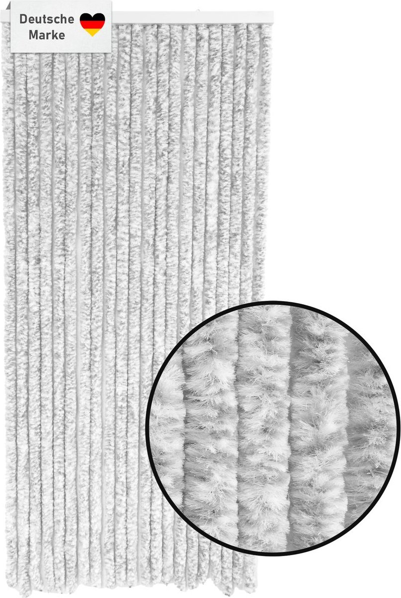 Flauschvorhang 90x200cm hellgrau-weiß meliert, Fliegenschutz, Türvorhang Wohnwagen