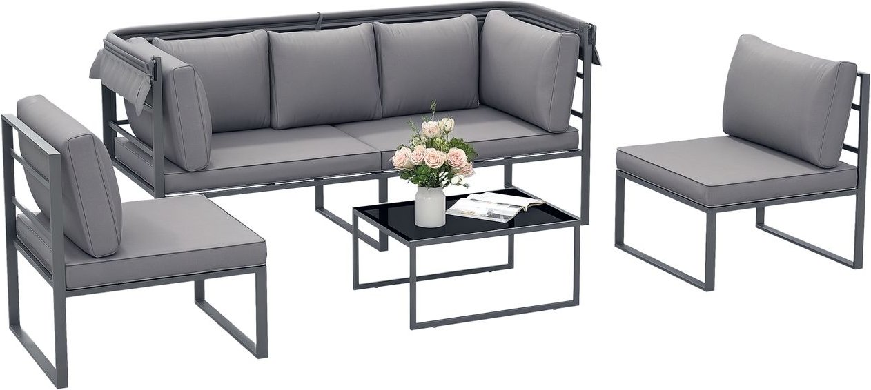 Gartenmöbel Set wetterfest Stahl Sitzgruppe für 5 Personen Gartenlounge