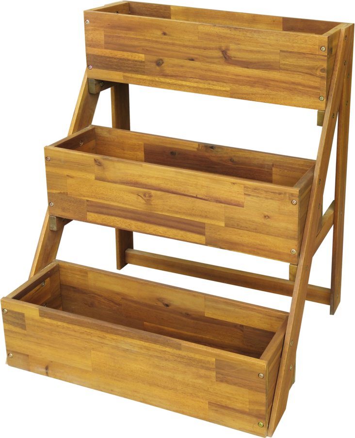 Klappbare Blumentreppe mit 3 Pflanzgefäße aus FSC - Braun