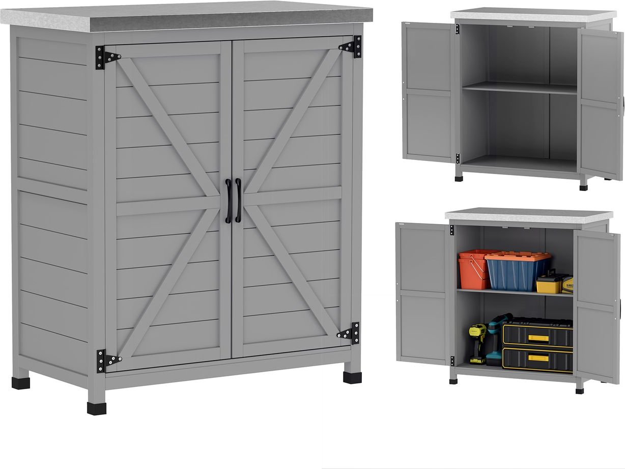 Gartenschrank Holz Outdoor wetterfest Geräteschuppen mit Arbeitsplatte