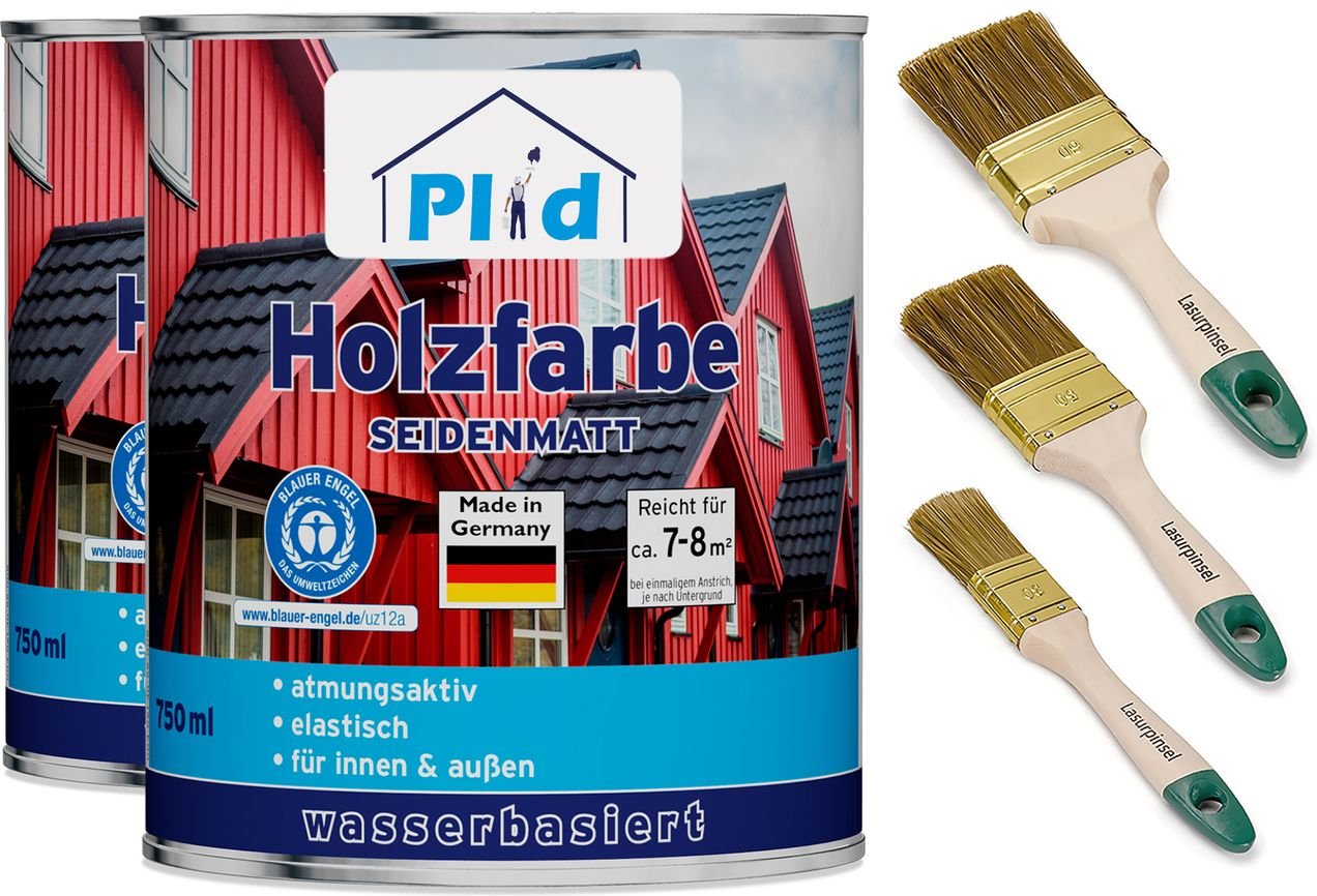 Holzfarbe 1,5l Silbergrau - für ca. 16m² + Pinselset 3-tlg. / Holzlack Schutz