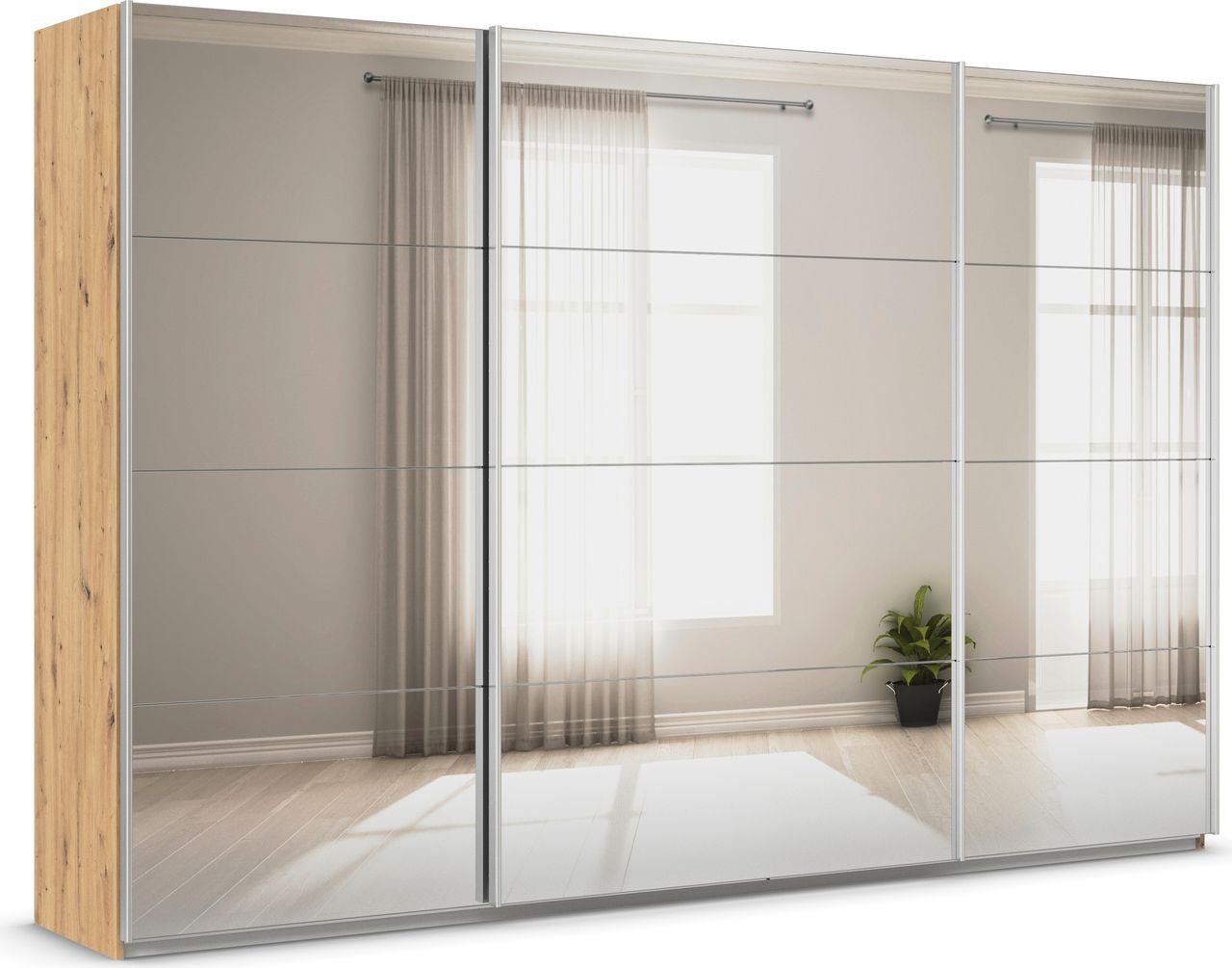 rauch Quadra Kleiderschrank 3-türig, mit Spiegel, Farbe Eiche Artisan Breite 315 cm
