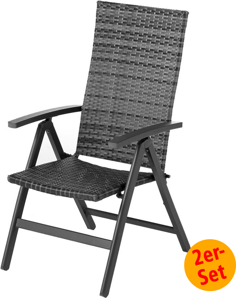 Geflecht-Klappsessel "Genua", Grau-Anthrazit 2er Set