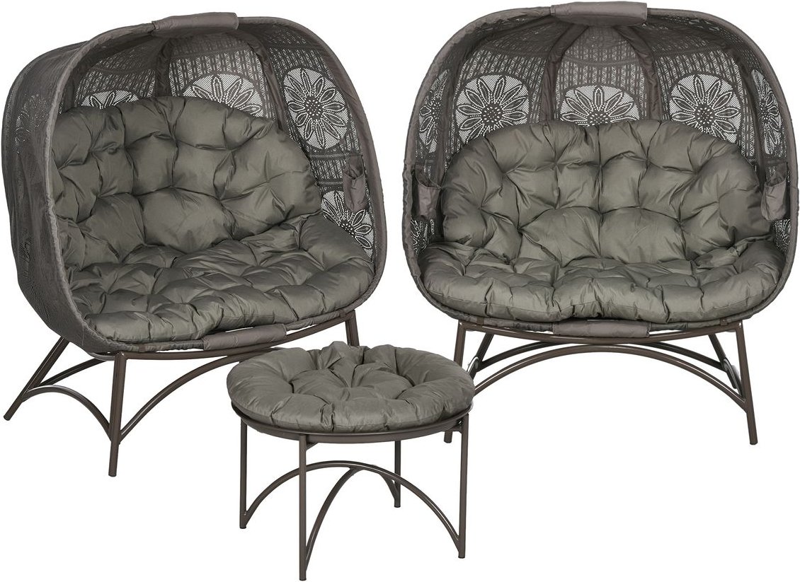 Thumbnail - 3tlg. Gartenstuhl-Set, Korbstuhl mit Faltbarem Sitzkorb, Couchtisch