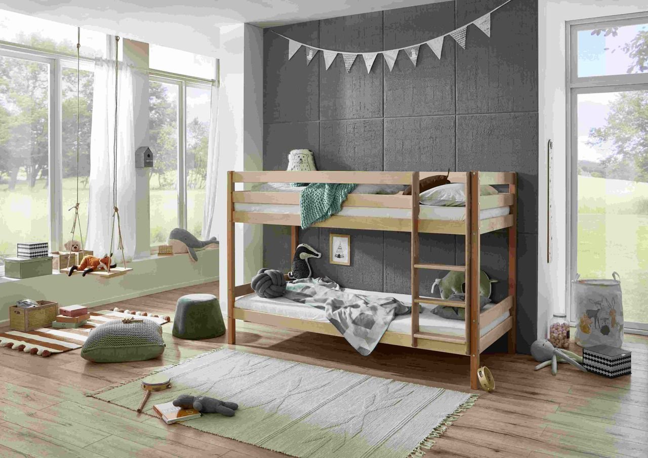 Etagenbett Lupo mit 2 Liegeflächen 90 x 200 cm, ohne Lattenrost, Buche massiv geölt