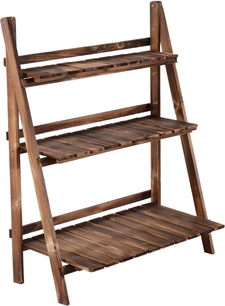 3 stufige Pflanzregal Tannenholz Dunkelbraun 80 x 37 x 93 cm