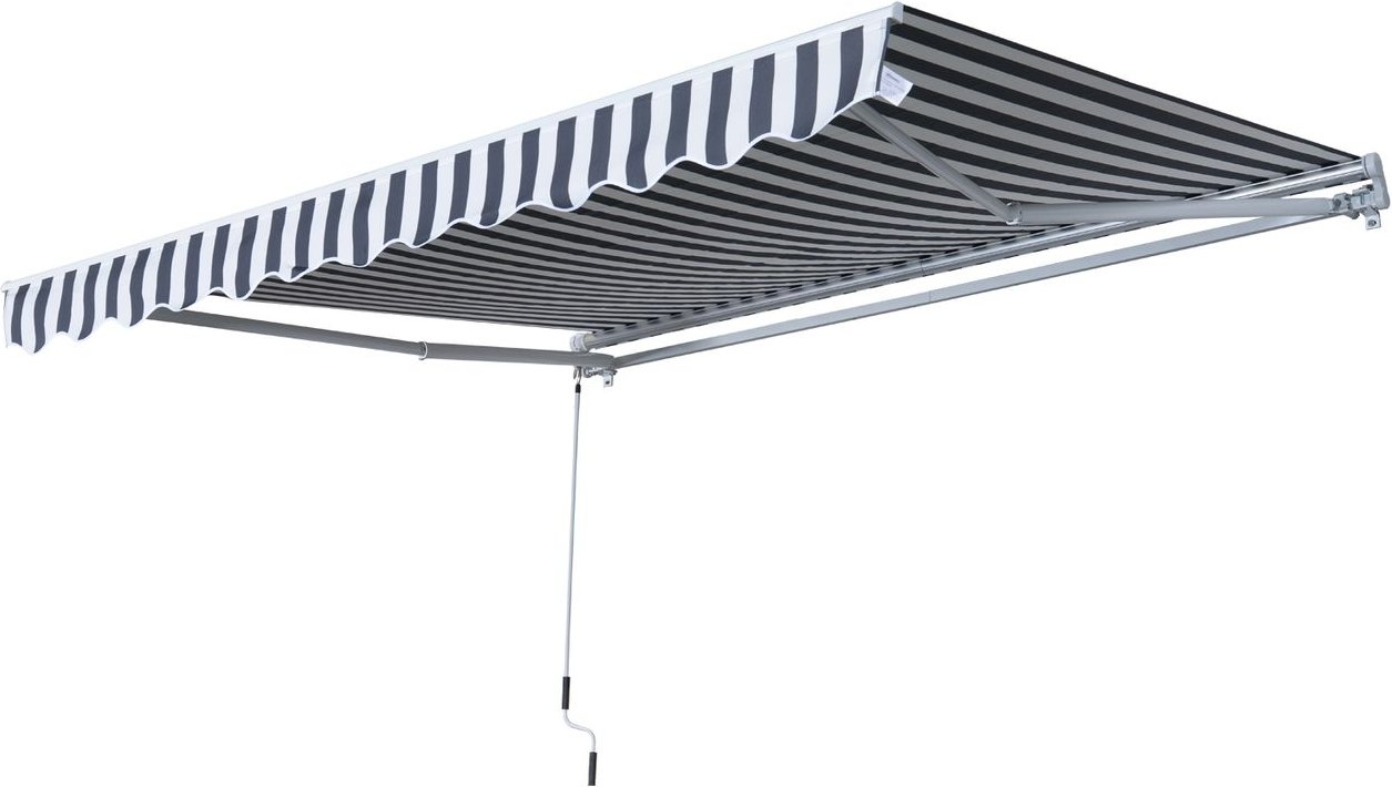 Markise Gelenkarmmarkise Handkurbel Balkon 2,95x2,45m Alu Grau Weiß