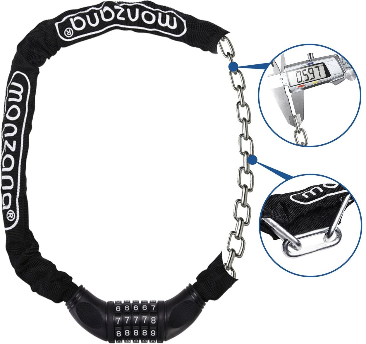 monzana Fahrradschloss 120cm mit Zahlencode und starker Kette