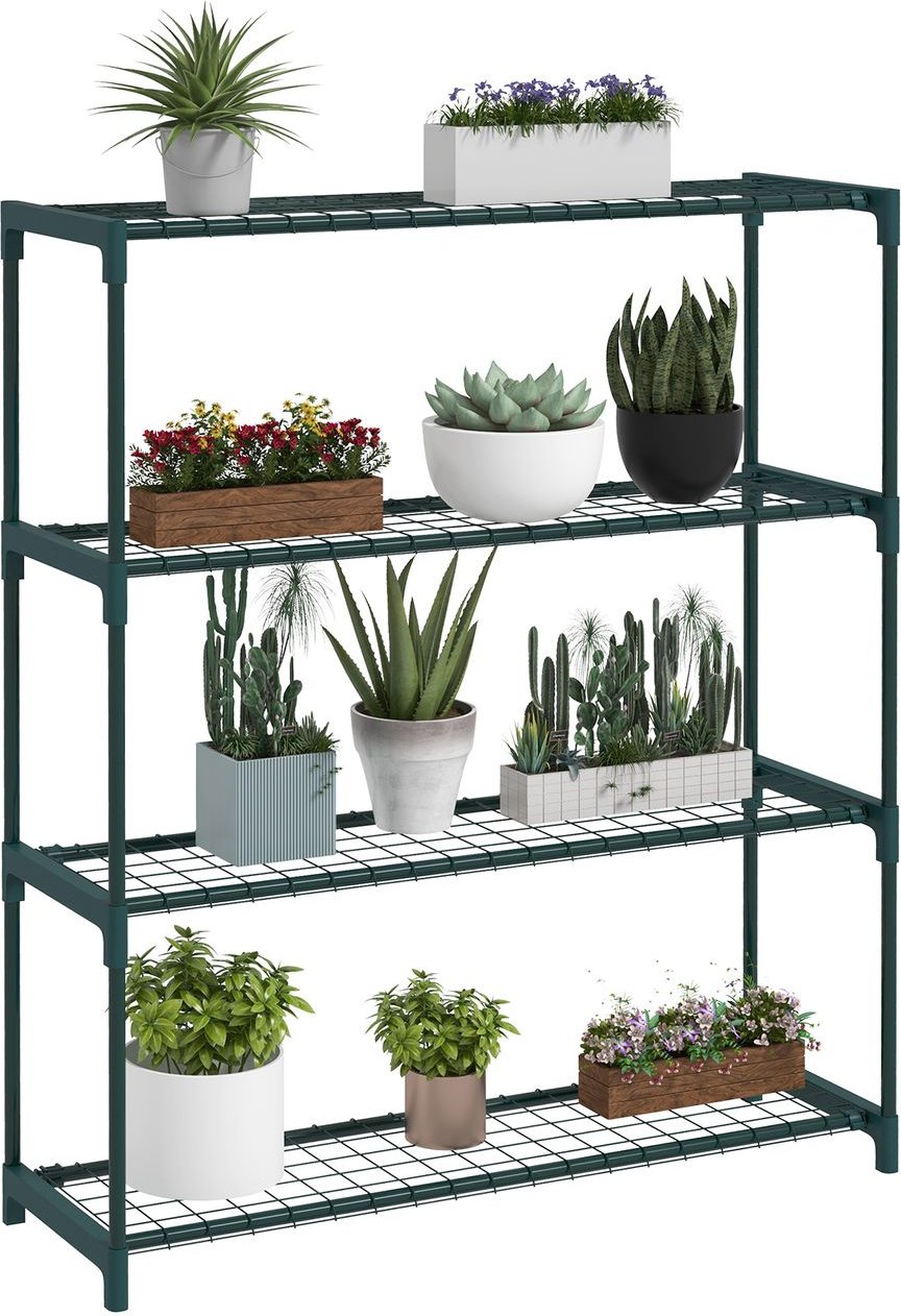 Outsunny Pflanzenregal, Blumenständer mit 4 Ebenen Blumenregal für Garten