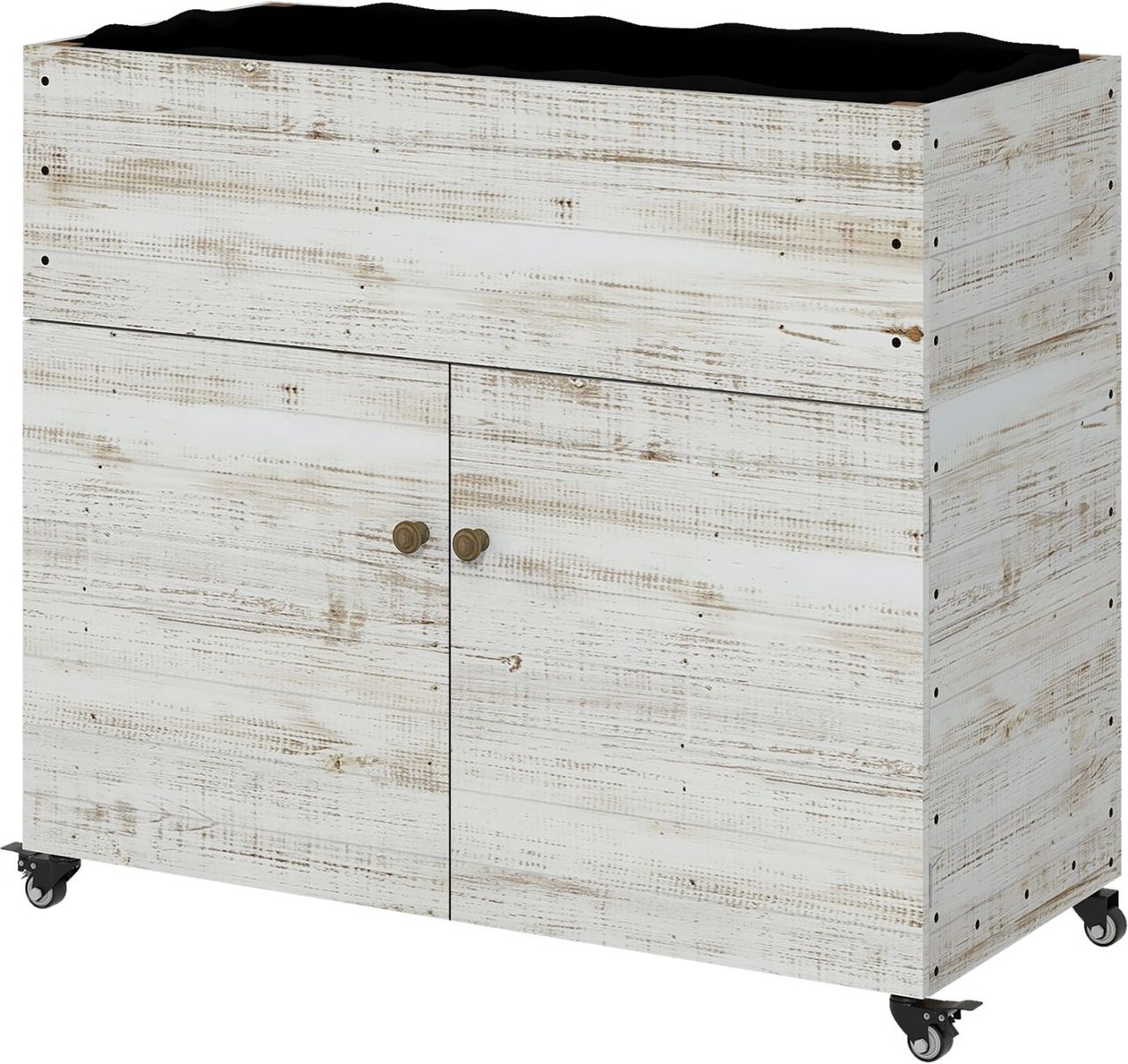 Hochbeet aus Holz, Frühbeet mit Schrankfach, Kräuterbeet mit Rollen für Garten