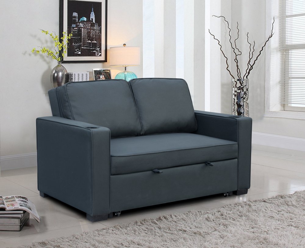 2-Sitzer Sofabett inkl. Kissen, ca. 142 x 88 x 87 cm - Dunkelgrau