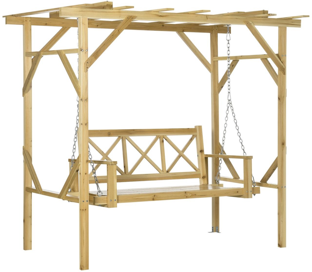 Hollywoodschaukel mit Pergola, 2-Sitzer Gartenschaukel Massivholz