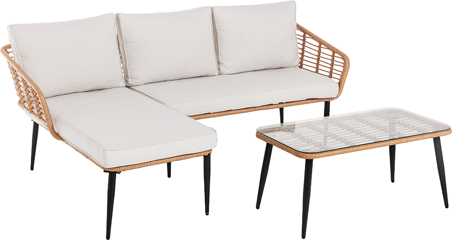 Eck-Loungeset 8tlg. helles Rattan mit Sitzkissen in beige