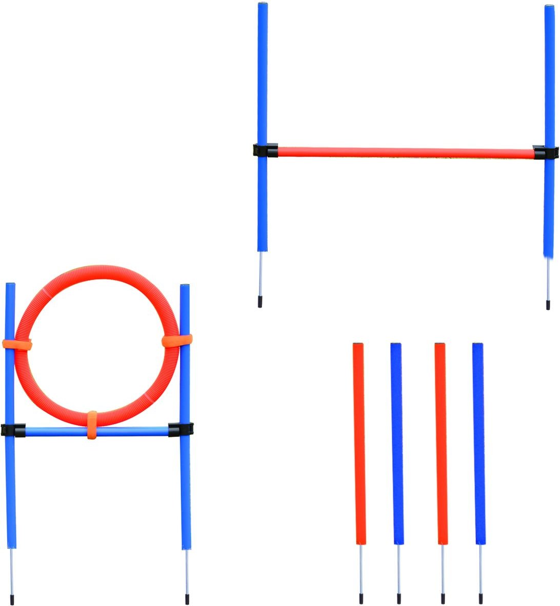 Agility-Übungs-Set Slalom-Hürden-Sprungring 3 in 1 Hundesport Trainingsplatz PE Blau+Rot