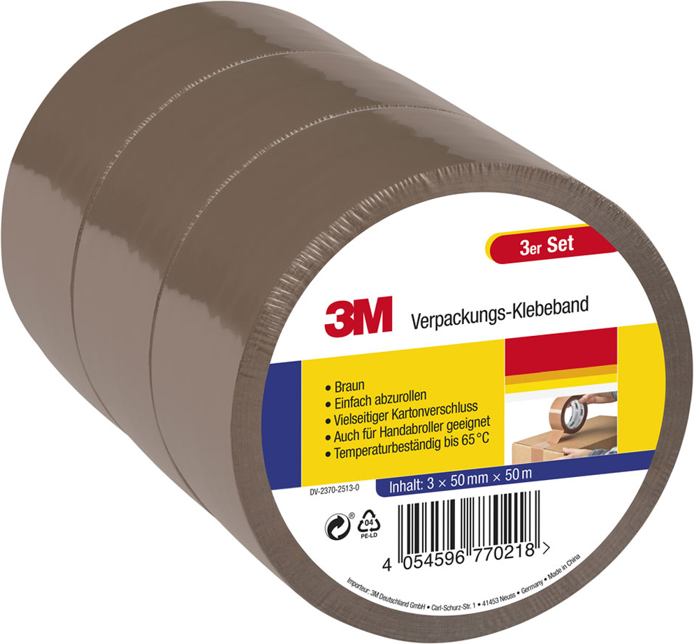 Verpackungs-Klebeband, Braun - 3er-Set