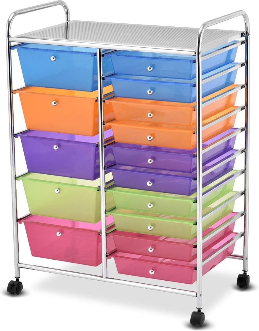 COSTWAY Rollwagen mit 15 stapelbaren Schubladen