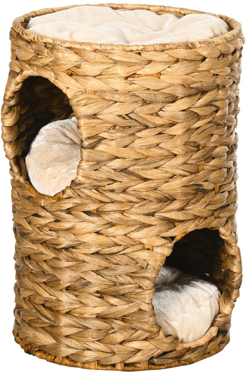 Kratztonne, Höhe 47 cm, Kratzturm mit 2 Ebenen, Katzenturm mit Kissen