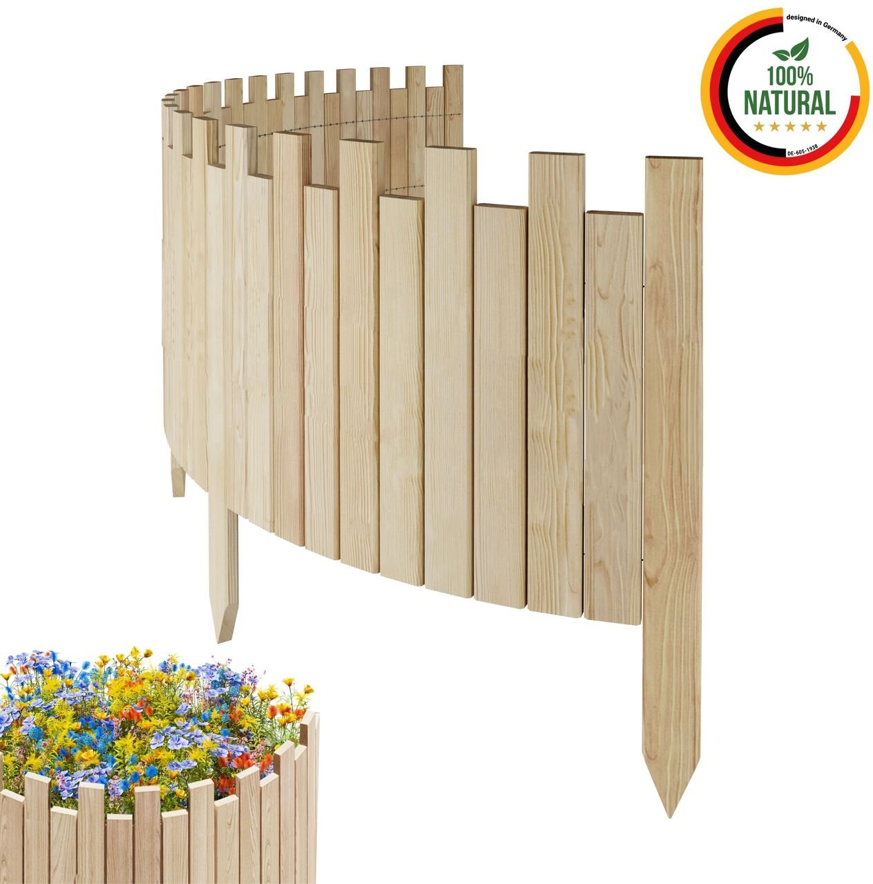Beeteinfassung 200 x 40 cm Unbehandelt Holz Rollzaun Holzzaun Rasenkante Palisade Beetumrandung