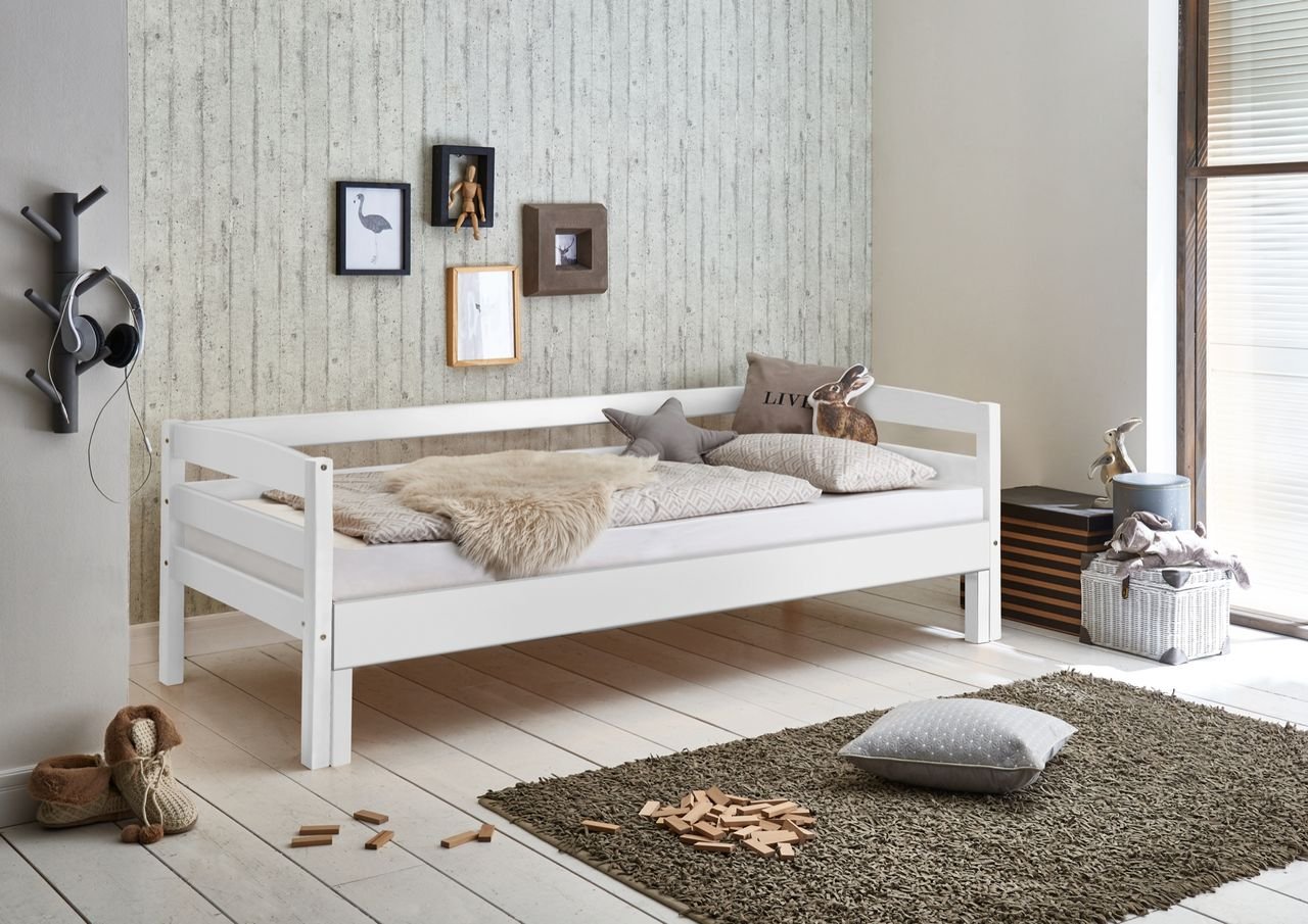 Funktionsbett Emilia - ca. 90 / 180 x 200 cm, Buche massiv, Weiß lackiert