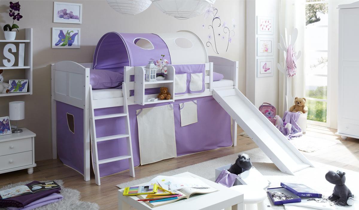 Rutschbett "Ekki" Country Kiefer weiß "lila-beige"