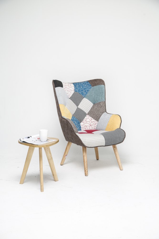 Skandinavischer Relaxsessel Stoffbezug Patchwork - ca. 68 x 76 x 98 cm - Mehrfarbig