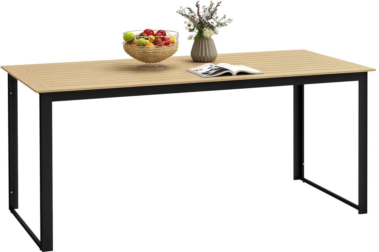 Gartentisch Metall 175x78 cm Wetterfest Balkontisch mit Holzoptik