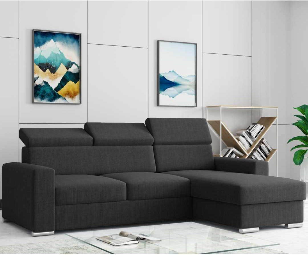 Ecksofa Tokio mit Bettfunktion, ca. 203 x 127 cm - Schwarz