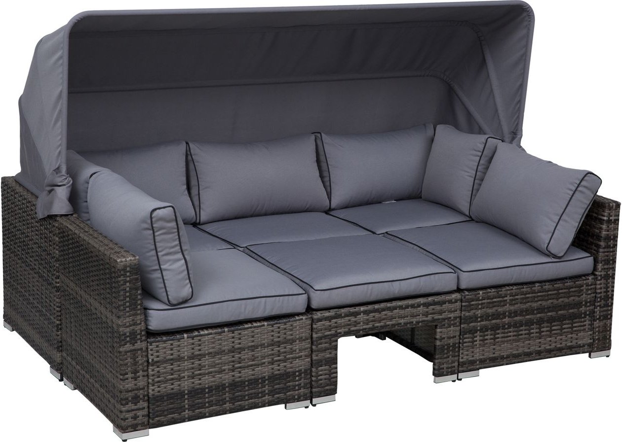 Rattan Lounge-Set Nola inkl. Kissen und Beistelltisch, ca. 209 x 72 x 72 cm - Anthrazit