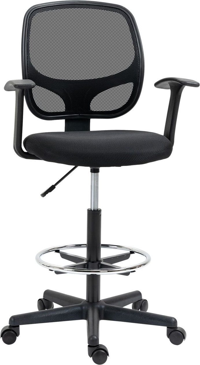 Ergonomischer Schreibtischstuhl mit verstellbarem Fußring mit Rollen Schwarz 60 x 56 x 110-132 cm