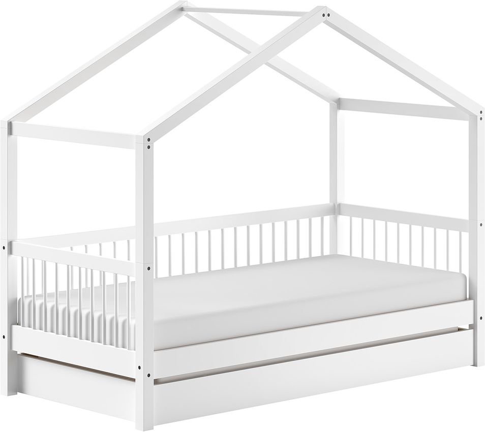 VIPACK - FAGUS weiß Hausbett 90x200cm, inkl. Lattenrost, Bettschublade, Buche massiv